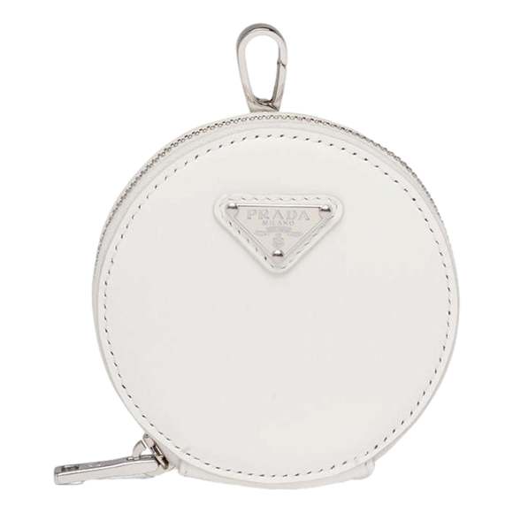 Prada Triangle Plaque Smooth White Leather Round Mini Pouch - Picture 1 of 5